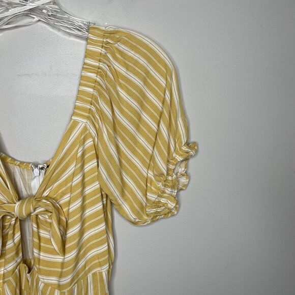 FOREVER 21 Womens Yellow Cream Striped Knotted Jumpsuit NEW Wide-Leg Sz Small S - Picture 6 of 12
